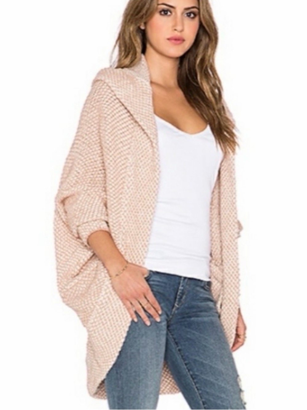 Free People Blush Pink Chunky Knit Open Cardigan